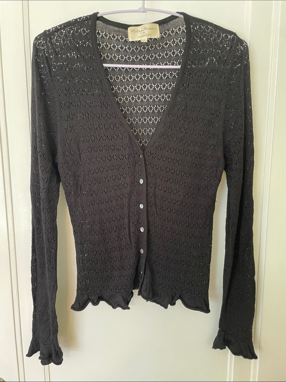 Black Crochet V-Neck Button Cardigan